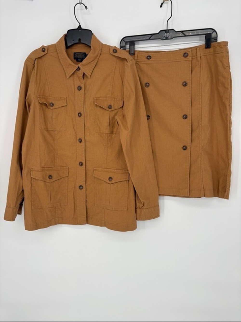 🦙 Pendleton linen tan safari Utility Jacket and Skirt Set